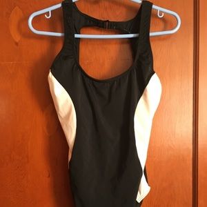 Black and white one piece bathing suit